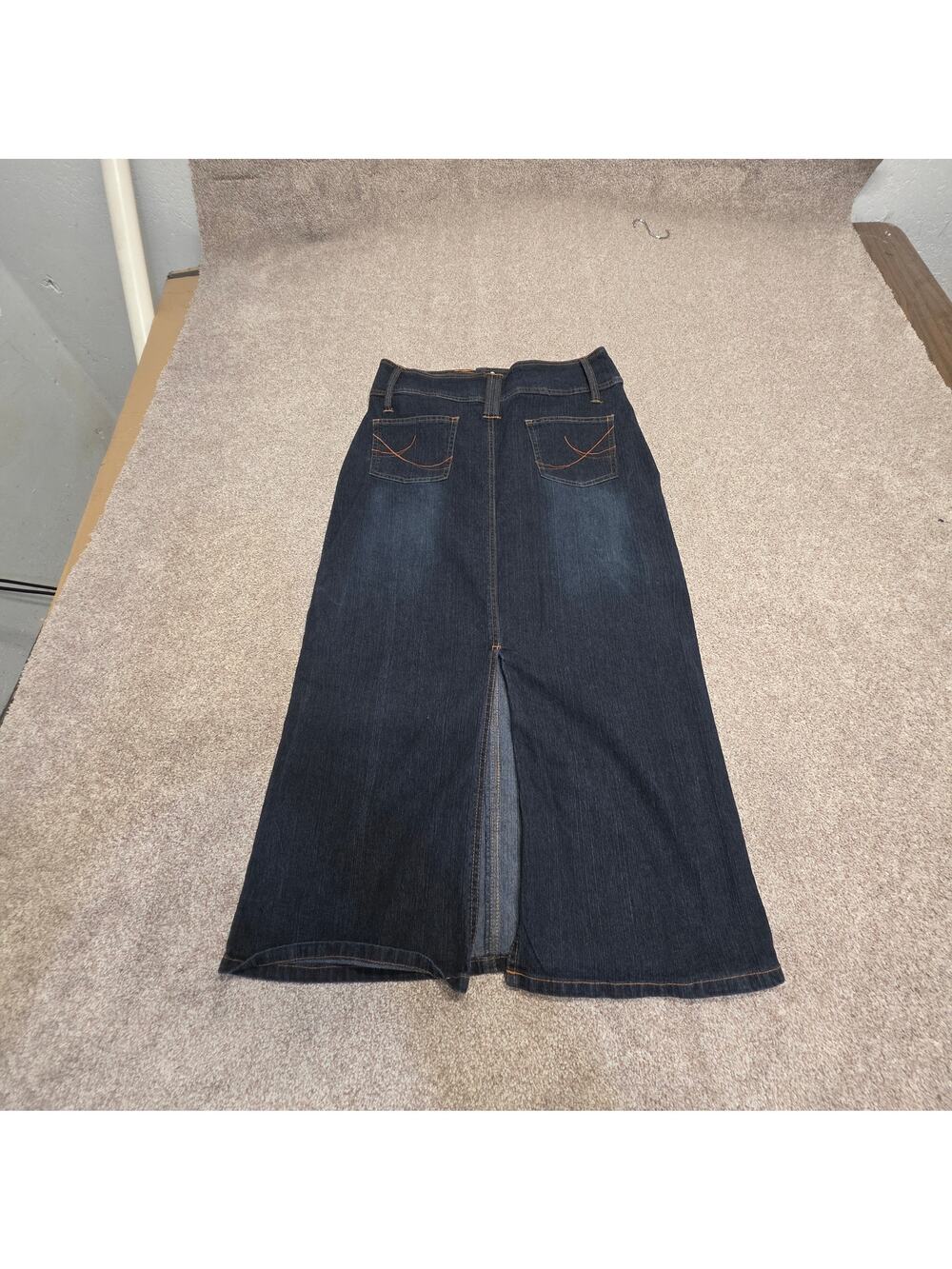 Zoey Beth Dark Wash Denim Maxi Skirt Size Large Back Slit Y2K Modest